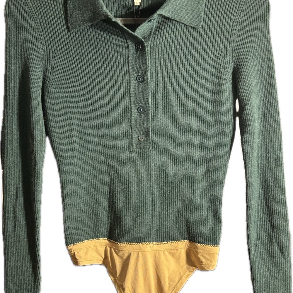 NWT - Reiss - Seina Collard Knit Green Bodysuit (S)